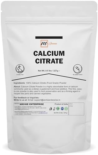 Calcium Citrate Powder (Food Grade) 227 gm / 0.5 lbs Versatile, Highly Absorbable Calcium Source