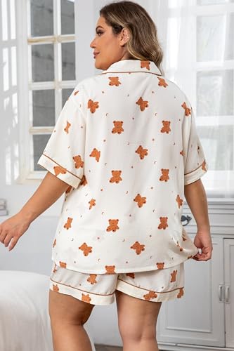 Vozanet Women Pajama Shorts Sets Button Down Lounge Sets Plus Size Summer Sleepwear Texture Printed Cute 2pcs Nighty2