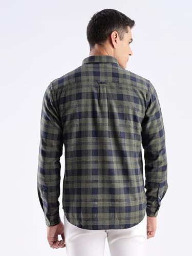 Image of TURMS Men's Casual Checks Shirts, Odor Control, Moisture Wicking, Button Down Collar, Cool Tech Cotton Fabric, Tailored Fit, Full Sleeve