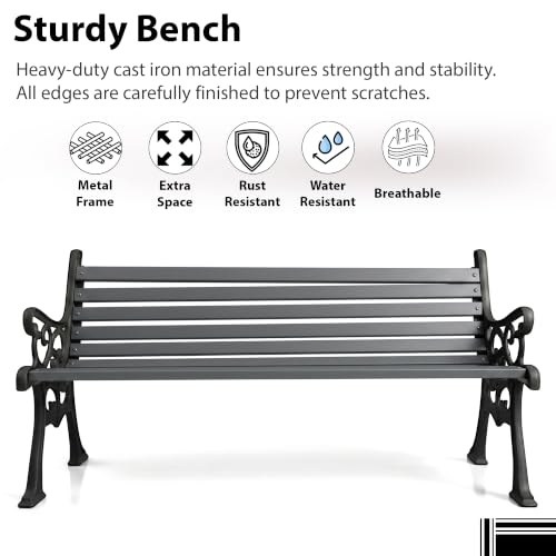 Image of BRISHI 3 Seater cast Iron Garden Bench for Indoor & Outdoor Park /Patio /Living Room /Terrace /Balcony (White) (Black + Grey)