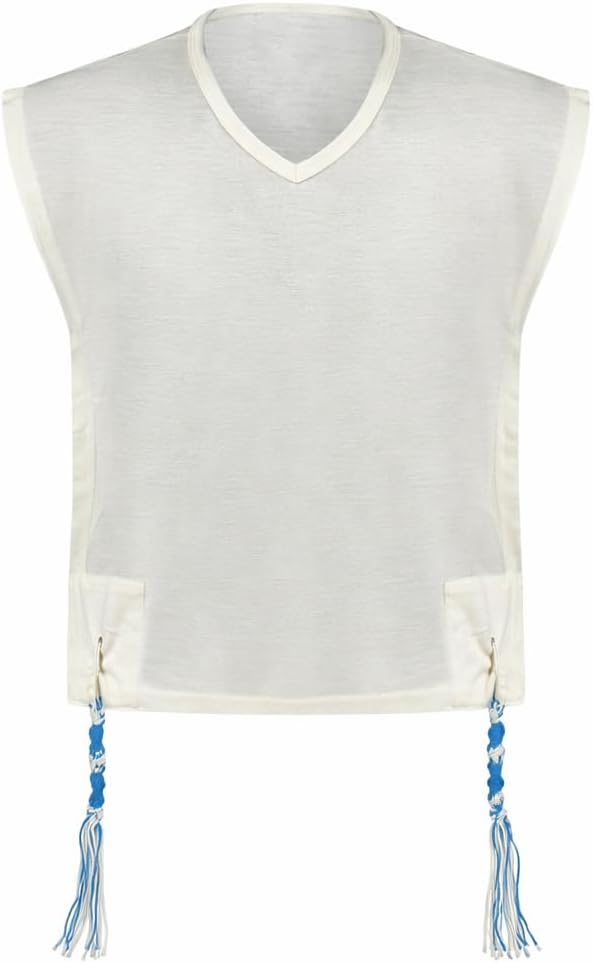 Lamb Wool Tallit Katan Tzitzit T-Shirt, Kosher Sephardic Ptil Tekhelet, Ashkenazi Tzitzis by MMJ Undershirt, Made in Israel