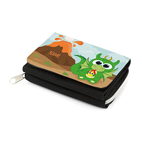 Preisvergleich Produktbild Striefchen® Drachenstarke Kindergeldbörse mit Wunschnamen und unserem niedlichen Drachi Schwarz