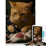 Puzzle pour Adolescents 1000 pièces Chat tatoueur Découpe serrée Casse-tête logique Amusant Jeu de détente et de Divertissement Cadeau Artistique de Noël (38x26cm)