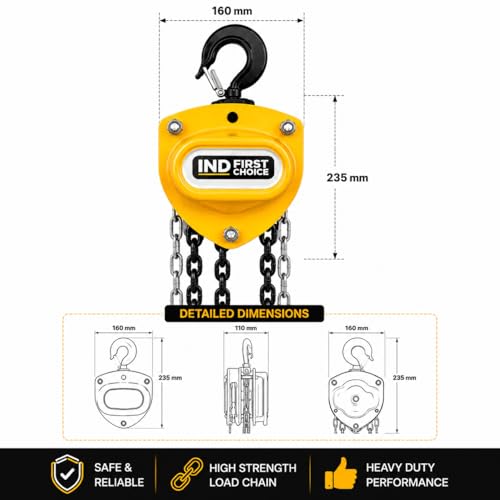 Image of VM Manual Chain Block | Heavy Duty Chain Pulley Block | Hand Operated Chain Hoist with Alloy Steel Load Chain for Construction & Industrial Lifting