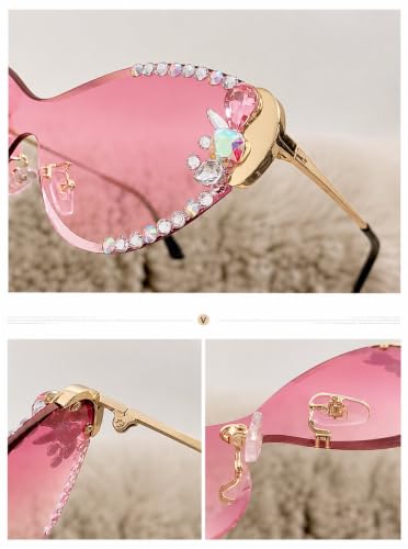 Image of Rhinestone Cat Eye Sunglasses for Women, Rimless Pink-UV Protected-Pack of 1
