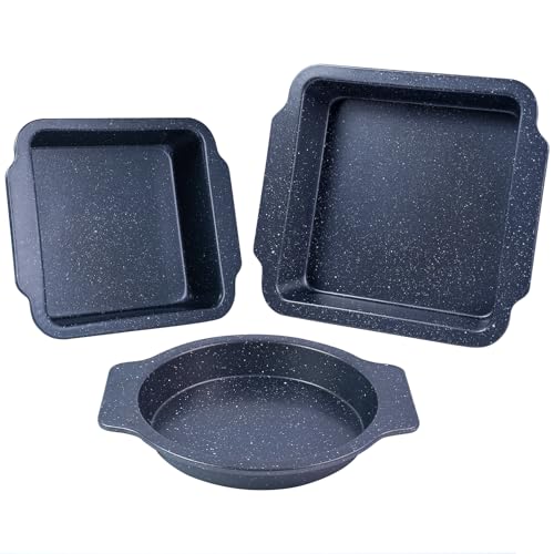 EazyBreezy Set of 3 Non-Stick Baking Tray Set Roasting Pan with Handles Carbon Steel Cake Tin Oven Trays Roasting Tin Oven Safe Up to 220°C - 3 Sizes, Round & Rectangular - Image 3