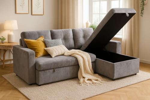 ZANGELI | Modern L-Shaped Sofa Bed with Storage Chaise â€