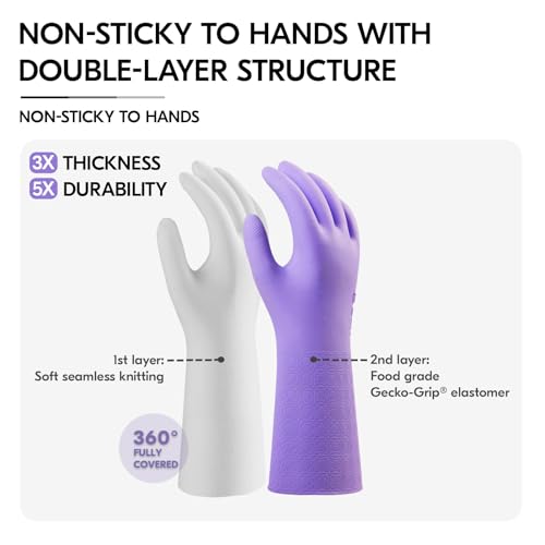 Vgo... Heavy Duty Cleaning Gloves Lined Nylon, Household Gloves Reuseable in TPE Latex Free - Image 2