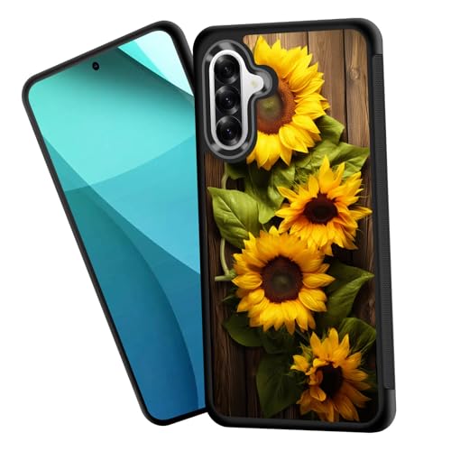 ZQLPLZR for Galaxy A36 5G Case,Tire Anti-Skid Edges Cute Design Shockproof Bumper Full Protection Back Cover for Samsung Galaxy A36 5G 6.7' 2025,Sunflowers on Wooden Board