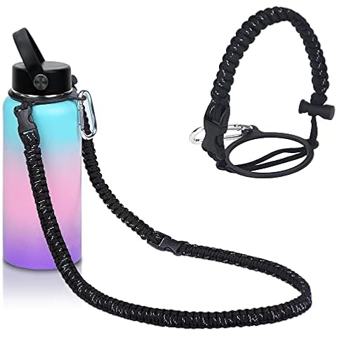 iLVANYA Paracord Handle with Shoulder Strap for Hydro Flask, Paracord Strap Carrier for 12oz to 64oz Bottle, Bottle Accessories with Safety Ring Carabiner (Black and White Dot) Cover