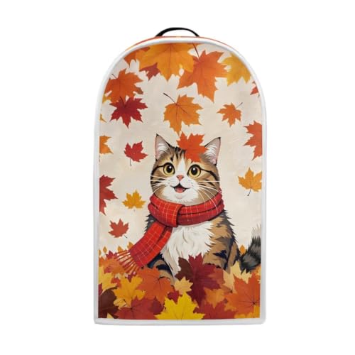 Image of Leaves Cat Blender Dust Cover Appliance Covers for kitchen Stand Mixer or Coffee Maker Polyester Dust Proof Blender Cover with Top Handle Thankgiving Fall Decor Covers