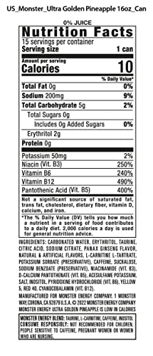 Monster Energy Ultra Golden Pineapple, Sugar Free Energy Drink, 16 Ounce (Pack Of 15) #TOP2