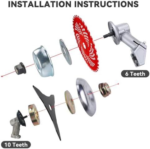 Brush Cutter Blade Set with Adapter Kit, 9" Chainsaw Tooth Cutter 20T, 9" Carbide Tipped 36 Teeth, 10" Carbon Steel 3 Teeth Blades with Files and Glove for Trimmer and Weed Eater - 5