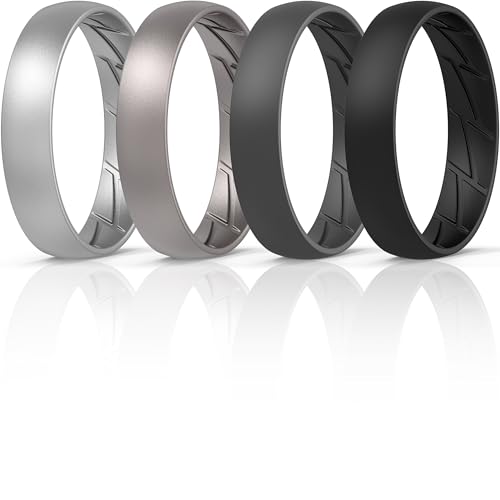 Image of ThunderFit Silicone Rings for Him and Her, Rubber Engagement Bands Unisex - 1 /4 /5 /7 /8 Variety Multipack