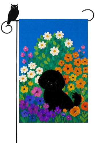 Wordatu Hello Summer Flower Bichon Frise Garden Flag 12x18 Inch Vertical Double Sided Farmhouse Holiday Outside Decorations Yard Flag Spring and Summer Black shadow (18298)
