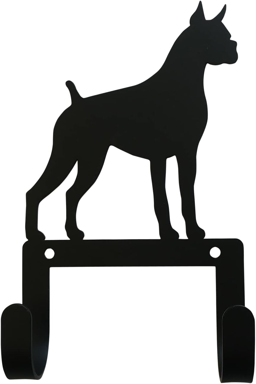 Village Wrought Iron Boxer Dog Leash & Collar Wall Hook