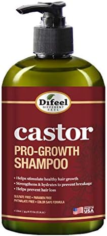 Difeel Castor Pro-Growth Shampoo 12 oz. - Made with Natural Castor Oil for Hair Growth, Sulfate Free Shampoo