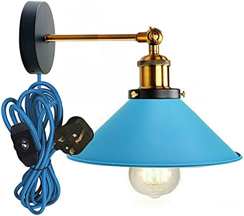 Modern Vintage Retro Industrial Wall Sconce Light Plug in Wall Lamp with Yellow Brass Arm, Dimmer Switch and Yellow Lamp Shade (Yellow)