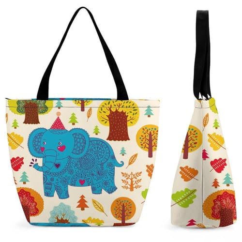 Sac de shopping pour voyage grande capacité résistant motif éléphant exotique