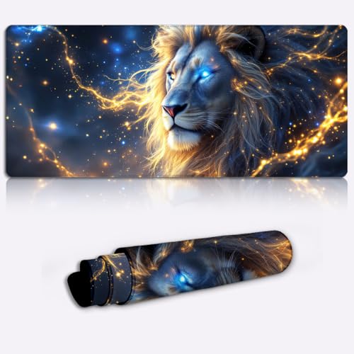 Tapis de souris flexible grand format à base antidérapante motif lion