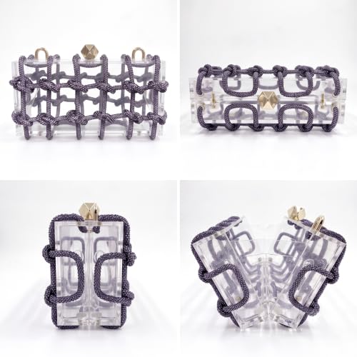 Image of Clear Acrylic Clutch, Glitter Rhinestone Purse Handbag with Bling Rope for Banquet Party (Dark Purple, (L*W*H): 19cm*6cm*10cm /7.48 inch*2.36 inch*3.94 inch)