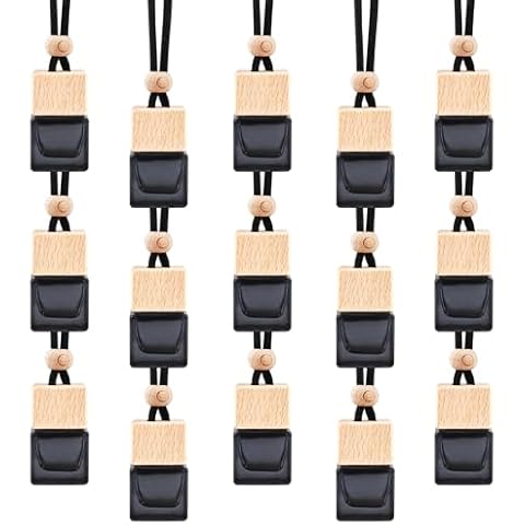 15 Pcs Hanging Car Air Freshener Bottle Empty Car Essential Oil Diffuser Bottles Pendant Black Glass Perfume Bottles Aromatherapy Fragrance Bottle Auto Ornaments Decor Cover