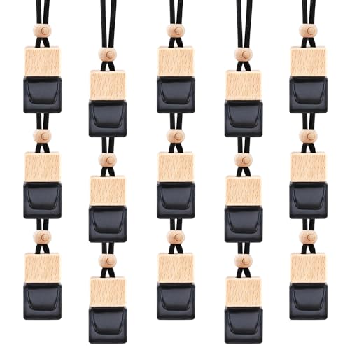 15 Pcs Hanging Car Air Freshener Bottle Empty Car Essential Oil Diffuser Bottles Pendant Black Glass Perfume Bottles Aromatherapy Fragrance Bottle Auto Ornaments Decor