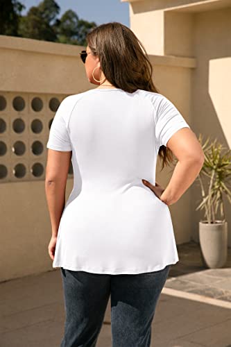 Tianzhu Plus Size Tops Women Tunic Tops Maternity White Peplum Top Baby Doll Shirt Wrap Blouse V Neck Short Sleeve Clothing White X #TOP3