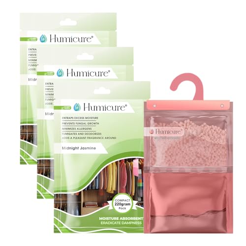Image of Moisture Absorber Dehumidifier 500ml Absorption Capacity Prevents Mold, Dampness & Bad Odor Ideal for Wardrobe, Bathroom, Kitchen & Bedroom 220g x 3 (Midnight Jasmine)