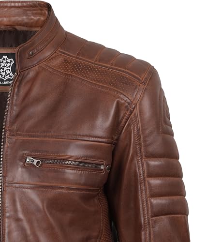 Image of fjackets Leather Jacket Men Real Lambskin - Cafe Racer Moto Style, Stand Collar Zip Up Jacket