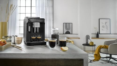 De'Longhi Magnifica Evo ECAM290.21.B, Machine à Café Automatique avec Mousseur à Lait, Machine Grain Compacte, Mousseur à Lait Manuel, 4 Recettes, Écran Tactile Couleur, Noir