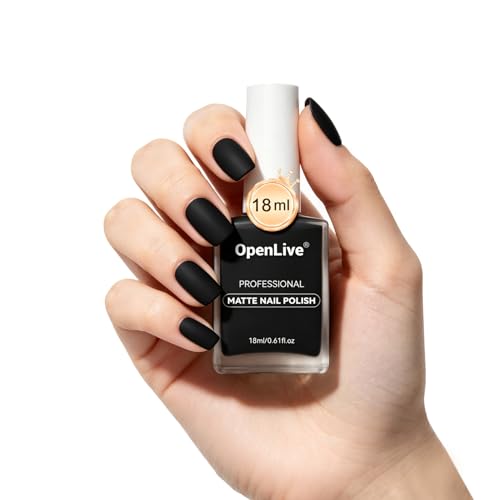 OpenLive 18ml Black Matte Nail Polish Large Volume Quick Drying Nail Polish, Fast Drying and Long Lasting Color Nail Art DIY Home Manicure Gift for Women