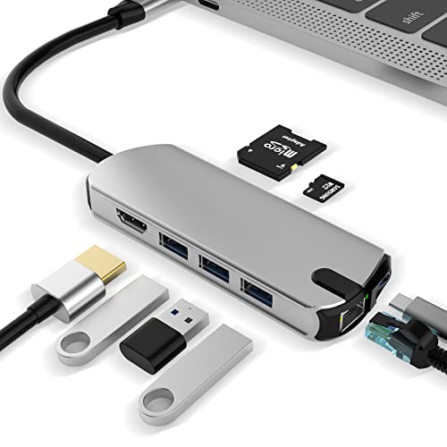 Hub USB C, Adaptateur 8 en 1 avec Gigabit RJ45 Ethernet, USB 3.0, 4K HDMI, 100W PD et Lecteur de Carte SD/TF, Compatible avec Les Ordinateurs Portables MacBook Pro/Air USB C et Appareils More Type C Cover