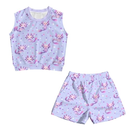 Girls' Sleeveless Tshirts and Shorts 5-14 Year Summer Two Piece Crop Tank Top Sets Comfy Kids Clothing