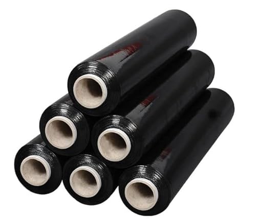Lot de 6 Rouleaux Film Étirable Noir Manuel – 20 Microns – 50cm x 200m | Film Palette Haute Résistance, Emballage de Colis Opaque, Plastique de Déménagement, Protection Étirable et Indéchirable