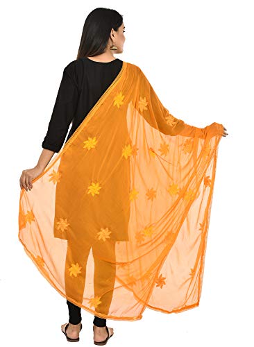 Image of YOUTHQUAKE Flower Embroidered Diamond Work Chiffon Dupatta for Womens & Girls With 4 Side Lace