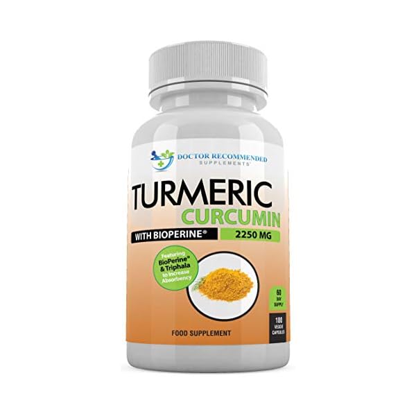 Turmeric-Curcumin-2250mgd-Veggie-Capsules-95-Curcuminoids-with-Black-Pepper-Extract-Bioperine-100-Organic-Most-Powerful-Turmeric-Supplement-with-Triphala-180-Count Turmeric Curcumin - 2250mg/d - Veggie Caps - 95% Curcuminoids with Black Pepper Extract (Bioperine) - 750mg Capsules - 100% Organic - Most Powerful Turmeric Supplement with Triphala (180 Count)
