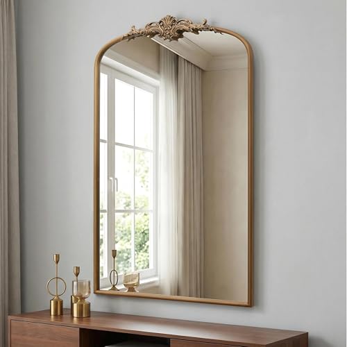 Besdomus Vintage Gold Arched Mirror: 24"x42" Large Arch Gold Antique