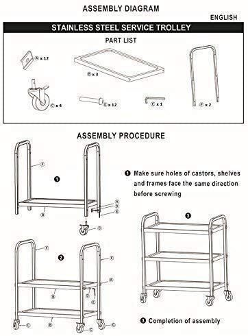 Uyoyous Stainless Steel Utility Cart 37"X20"X37" 3-Tier Large Heavy Duty Industrial Serving Cart With 360°Rotation Wheels Kitchen Island Stainless Steel Storage Trolley For Hotel Restaurant Home Use #TOP7
