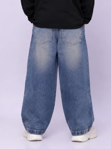 Image of KiddoPanti Boys Baggy Jeans | Stretch Denim Wide Leg Jeans | Elastic Waist Casual Denim Pants | Cotton Blend Loose Fit with 4 Pockets | Kids Street wear | 2-14 Years