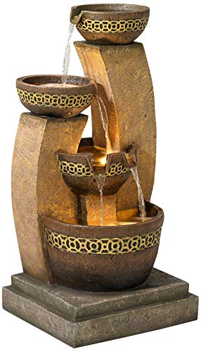 Outdoor Floor Water Fountain Four Bowl Cascading Waterfall 41" Tall for Yard...