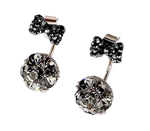 MISASHA Fashion Jewelry Designer Rhinestone Double Ball Bow Tie Earrings (Black)