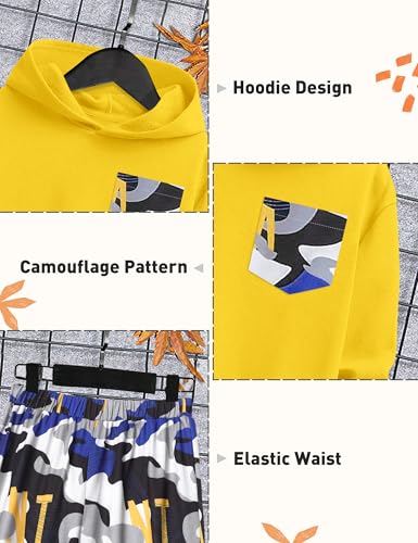 Image of KANGKANG Boys Clothes Two Piece Long Sleeve Hooded Sweatshirt Top Camouflage Sweatpants Fall Outfits Winter Clothes Set 6-16Y
