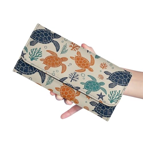 Image of AFPANQZ Women's Leather Wallet Women Wallets, Colorful Turtle Soft Leather Trifold Large Capacity Ladies Travel Purse Dust Resistnt Wallet