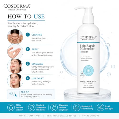 Image of Skin Repair Moisturizer Cream with Hyaluronic Acid, Ceramides & Centella Asiatica | Daily Face Moisturizer with UV Filters for Hydration & Barrier Care for Dry & Sensitive Skin 180ml