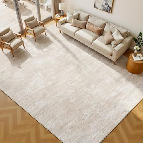 GarveeHome Large Washable Rugs 9x12 Area Rugs for Living Room Modern Solid Color Rug with Non Slip Backing, Stain Resistant Low Pile Throw Carpet for Bedroom, Dining Room, Nursery, Beige