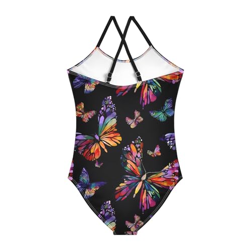 Colorful Butterflies Pattern Girls Swimsuit One Piece Bathing Suit Beach Swimwear with Adjustable Straps 3-10Years2