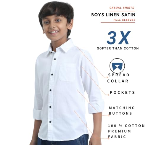 Image of Red Nine Rocket Science Boys' Solid Satin-Finish Poly Cotton Shirt | Single Pocket, Spread Collar, Long Sleeve, Casual