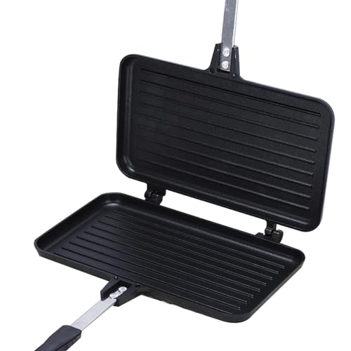 1 Double Sided Frying Pan - Double-Sided Side Grill Pan, Non-Stick Hot Press Grilled Cheese Pan with Anti-Scald Handle | Grilled Cheese Maker Sandwich Maker Grill Pan for Breakfast Pancakes