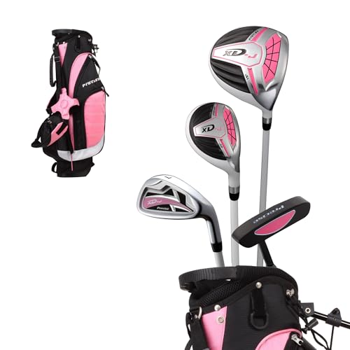Precise XD-J Kids Golf Clubs Set Boys & Girls Junior Golf Set with Lightweight Graphite Shafts Hybrid Putter & Stand Bag - Pink Ages 3-5 Right-Handed